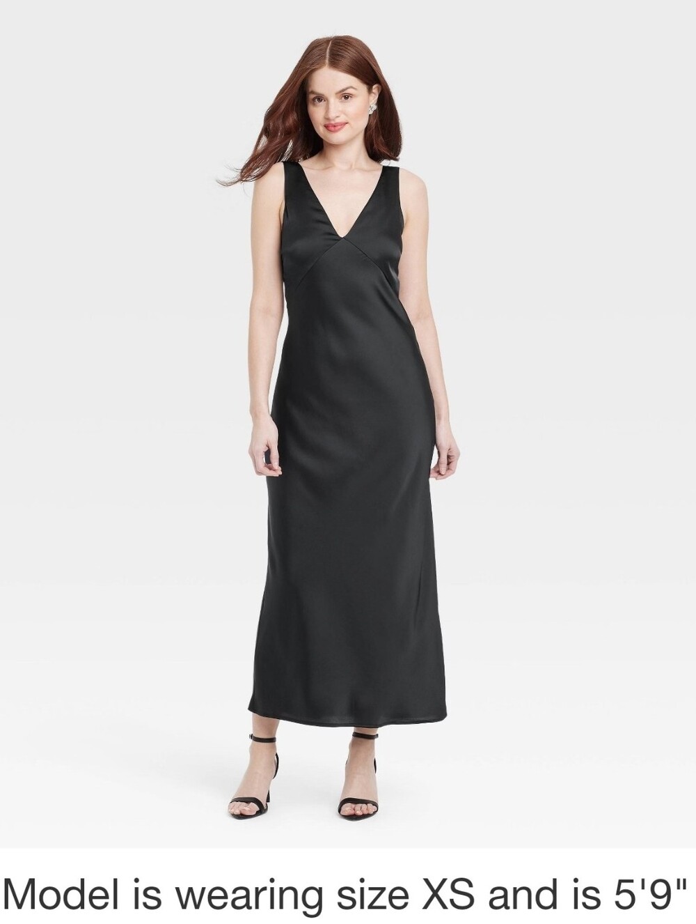 a new day Black Satin V-Neck Maxi Slip Dress